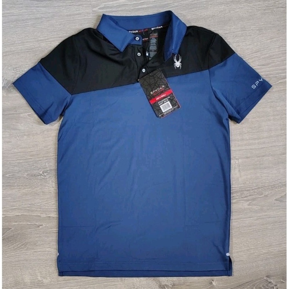 NEW S Spyder‎ Active Quick Dry Colorblock Performance Polo Shirt Blue SPM213A
